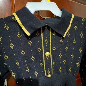Black and Gold Knit Collared dress
